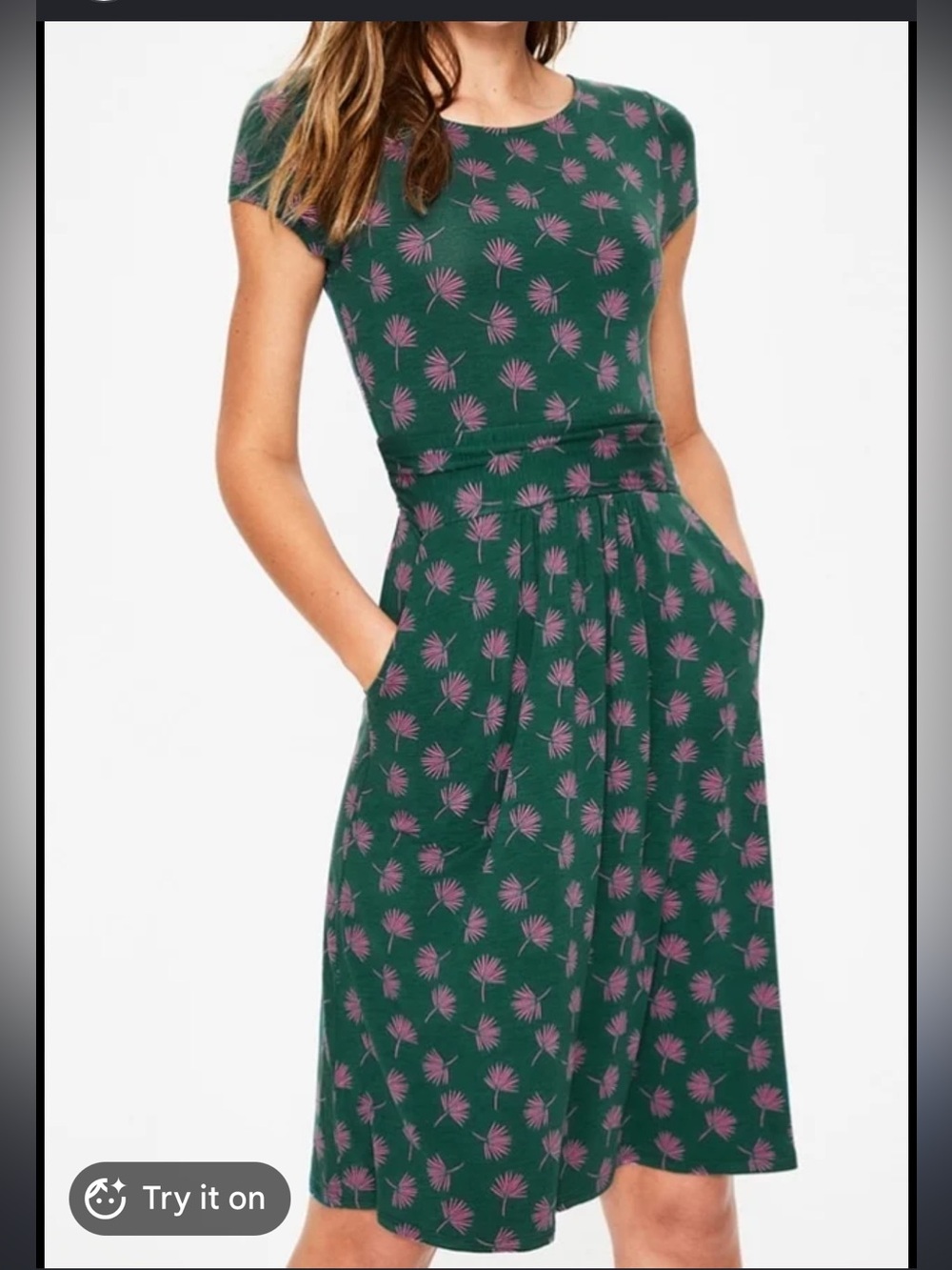 Boden Amelie Palm Print Jersey Fit Flare Dress Size 10 Long
